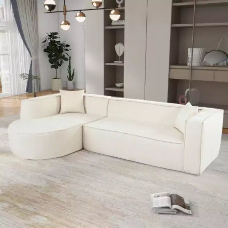 Modern L-shaped sectional sofa with sponge filling, elegant curve, chenille fabric, 2 pillows, for LR/Study.