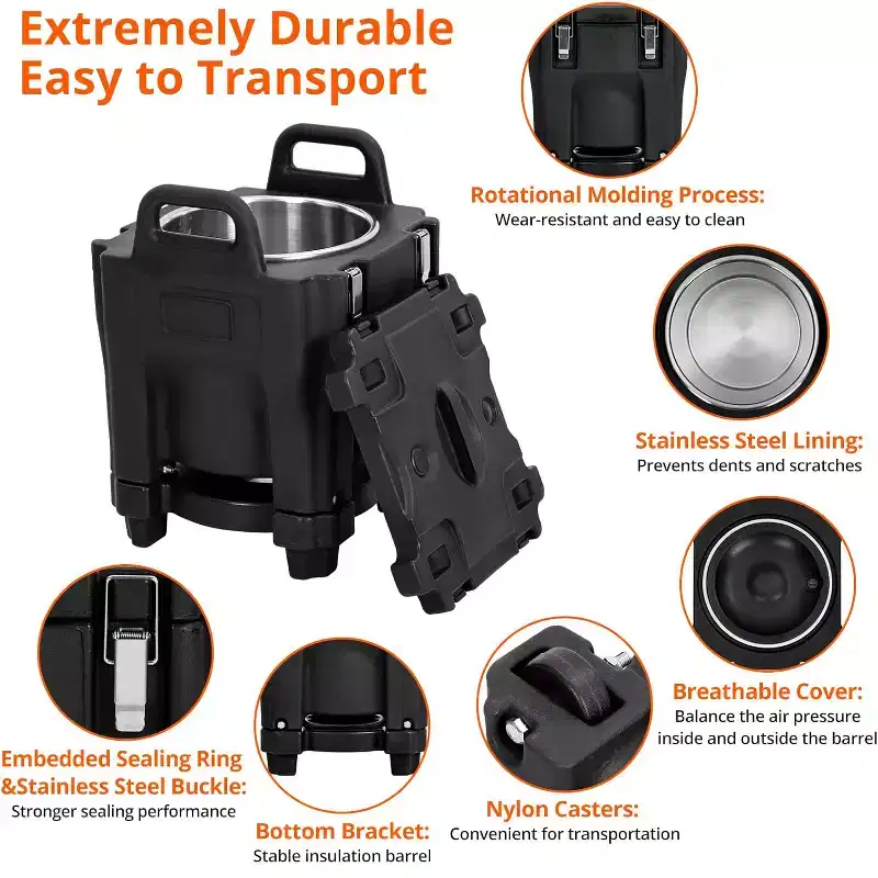 Insulated Food Carrier 22Qt Stackable Hot Box with Spoon and Wheels