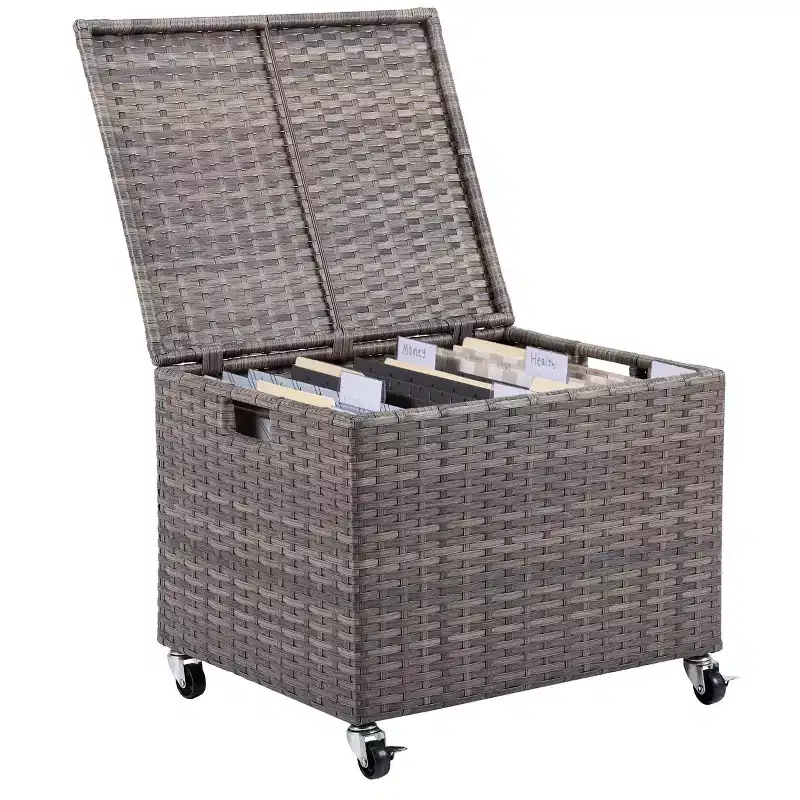 BIRDROCK HOME Rolling File Box-Storage Cabinet with Wheels-File Organizers Boxes - Home Office (Tan)