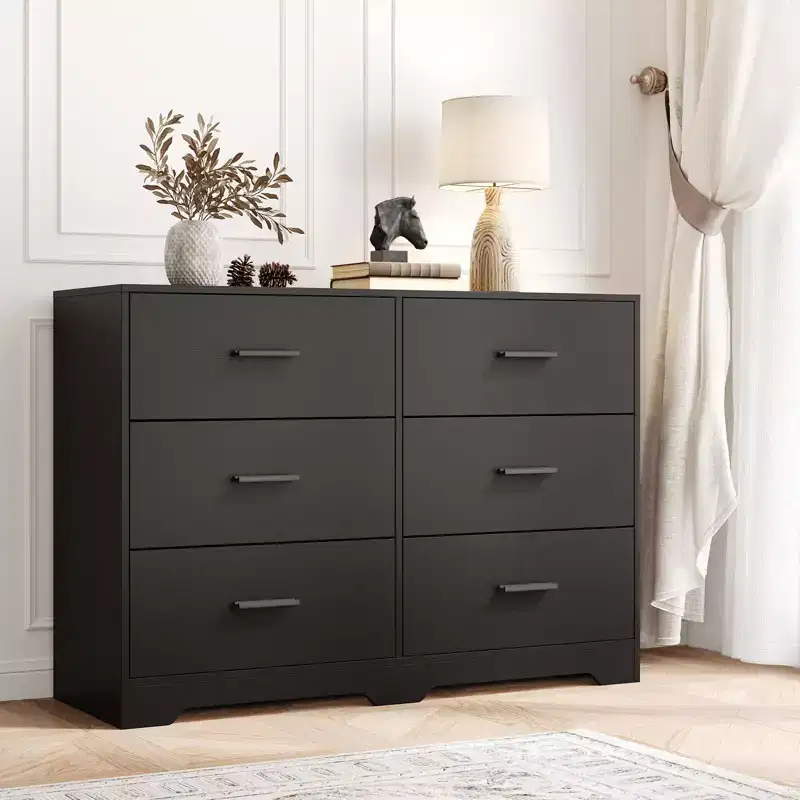 6-Drawer Double Dresser, 47 Wide TV Stand and Storage Cabinet for Bedroom