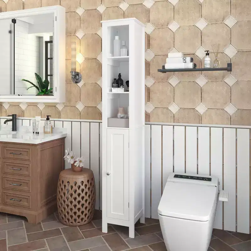 66.92 Tall Bathroom Storage Cabinet with Adjustable Shelves,Slim 1 Doors Freestanding Cabinet with Anti-Tip, Open compartments, for Home Small Spaces