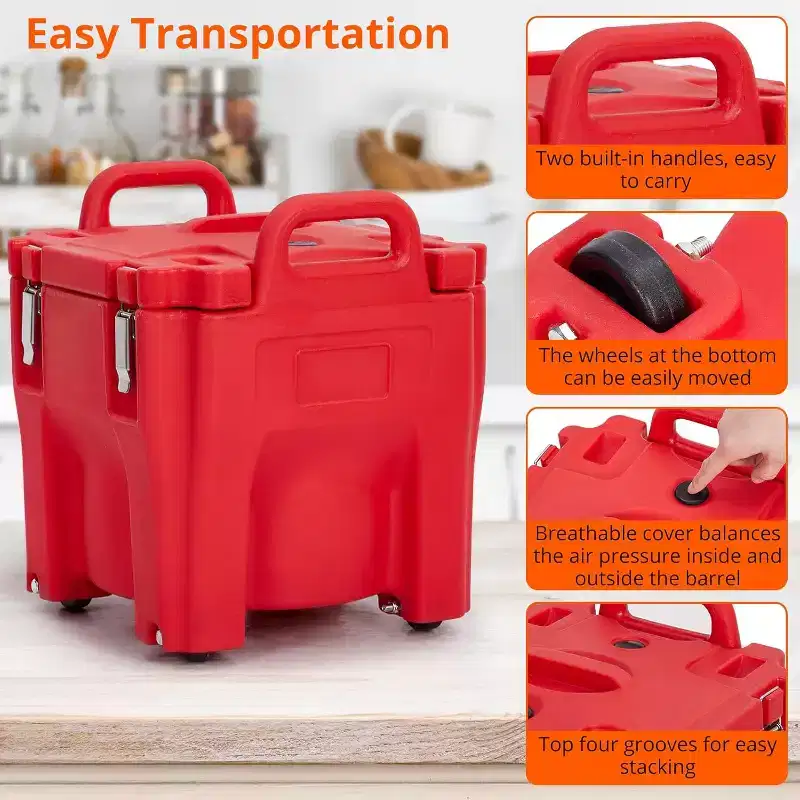 Insulated Food Carrier 22Qt Stackable Hot Box with Spoon and Wheels