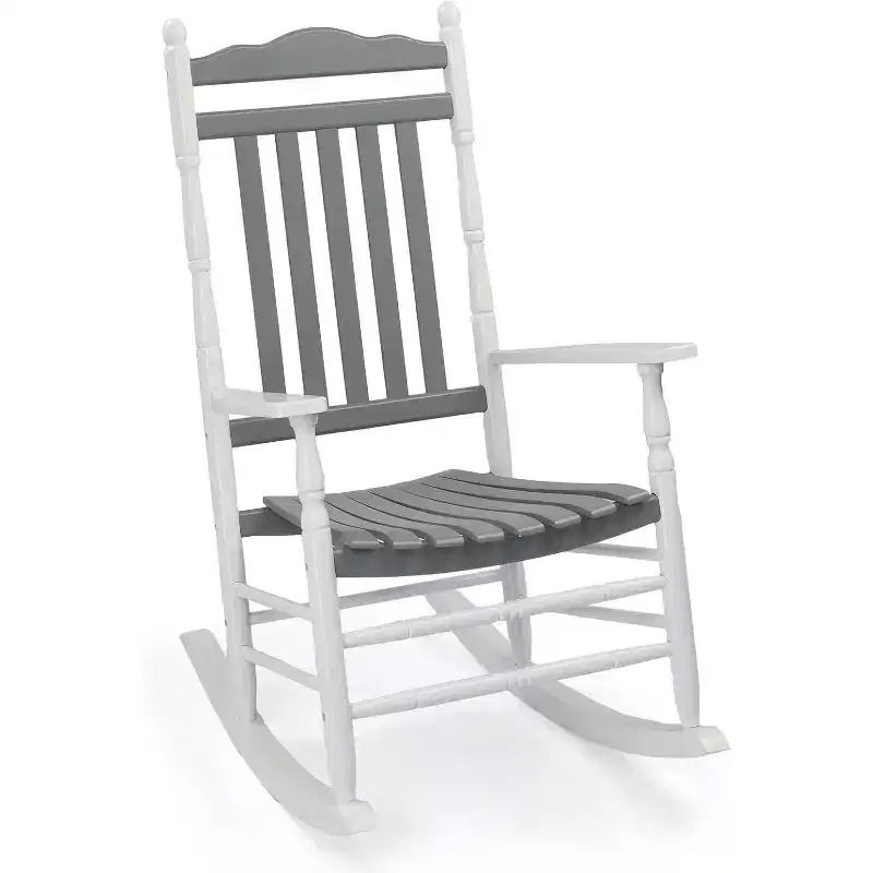 VINGLI Wooden Rocking Chair, Outdoor Chair with 450 lbs Support, Relaxing Rocker with Solid Wood High Back Seat Reclining Seat for Deck, Garden