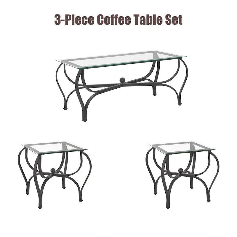 Black Retro 3-Piece Coffee Table Set for 2–4 People