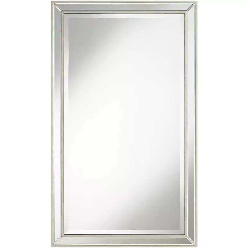 Rectangular Vanity Accent Wall Mirror, Modern Beveled Silver Frame, 25