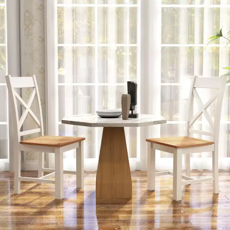 Costway Modern Wooden Dining Chairs Set of 2 w/ High Back Rubber Wood Frame Armless