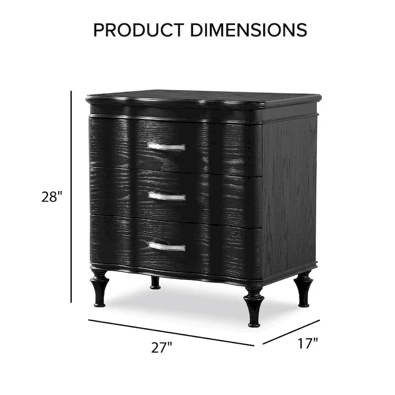 Black / Silver Glam 3-Drawer Nightstand, for 1