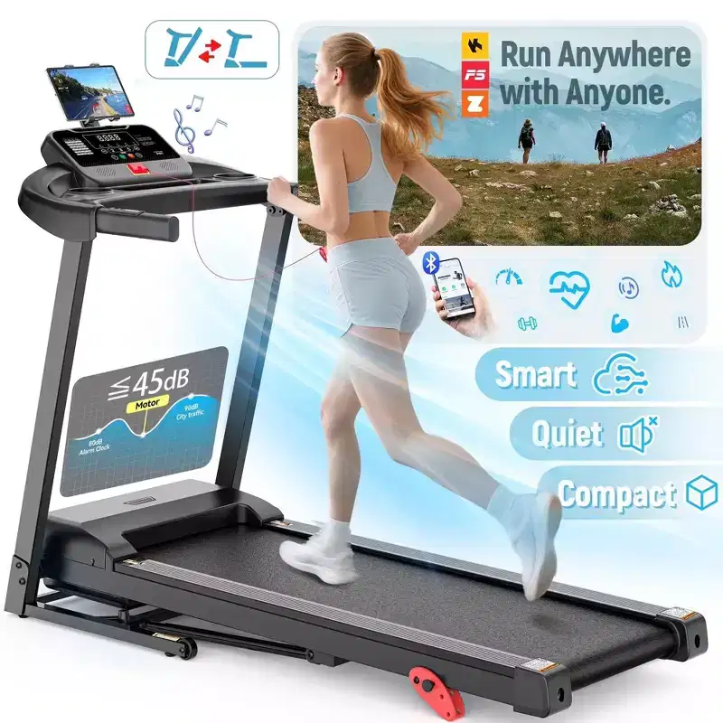 3.5 HP Portable Treadmill - Compact, Bluetooth, App Control & 71 Programs, 3 Level Incline for Jogging & Running at Home/Office