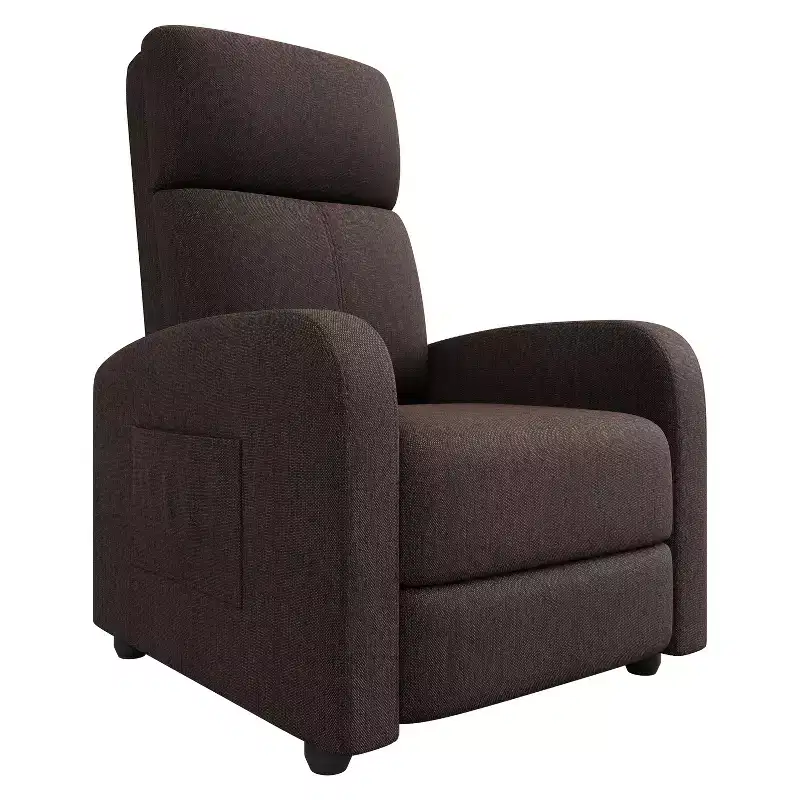 Lazy Recliner Single Sofa Seat, Adjustable 90° to 160°, Side Pocket, Wide Arms & Padded Seat