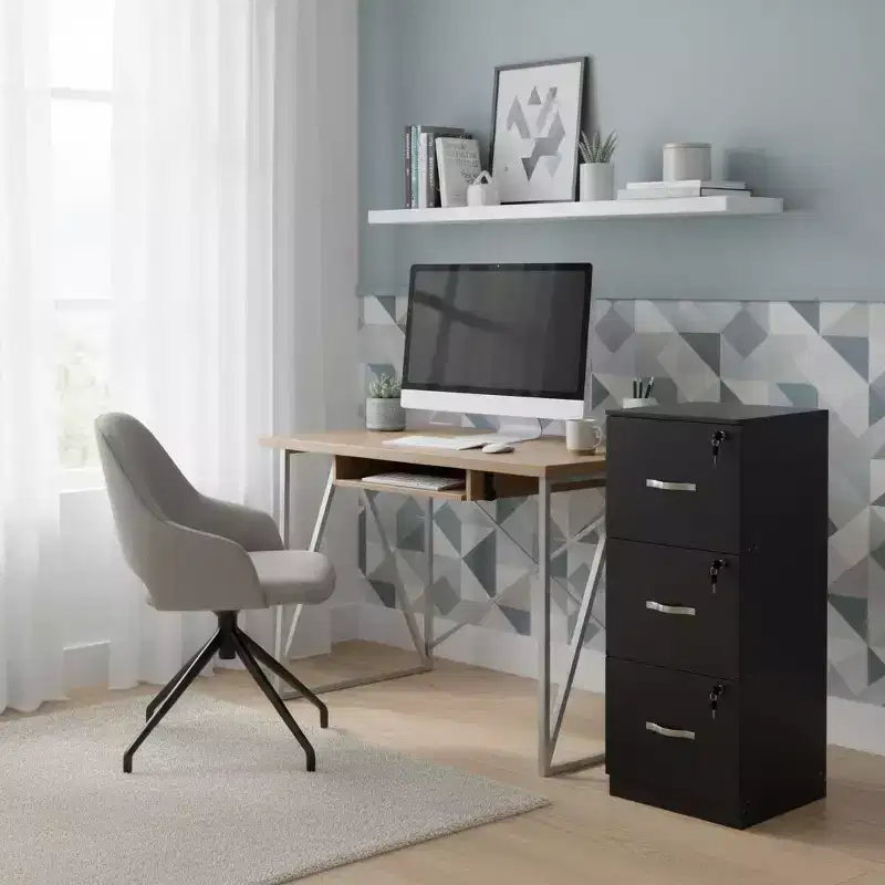 3 Drawer File Cabinet with Lock, Vertical Office Filing Cabinet for Letter/Legal Size, Storage Organizer, Black