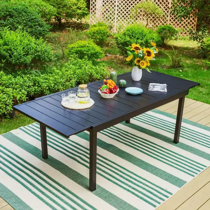 7PC Metal Dining Set with Expandable Dining Table & 6 Swivel Chairs - Captiva Designs