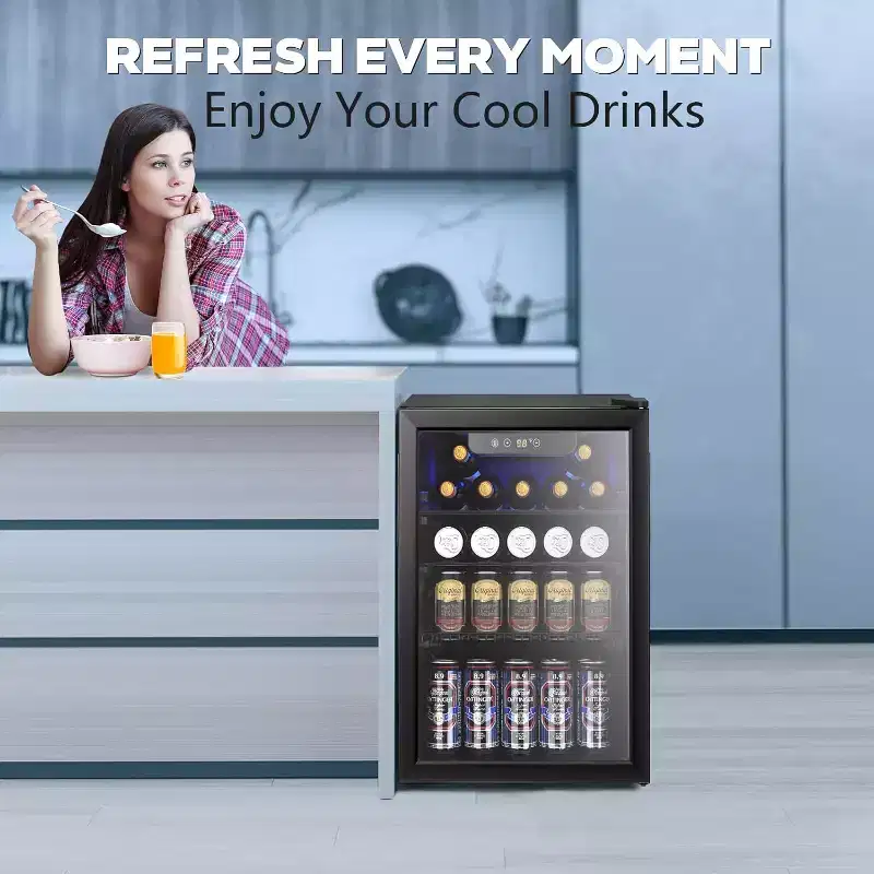 ZAFRO 24 Bottle Wine Cooler/Cabinet Beverage Refrigerator ,Clear Glass Door Bar Fridge Adjust Temp Control Freestanding, 2.4 Cu. ft