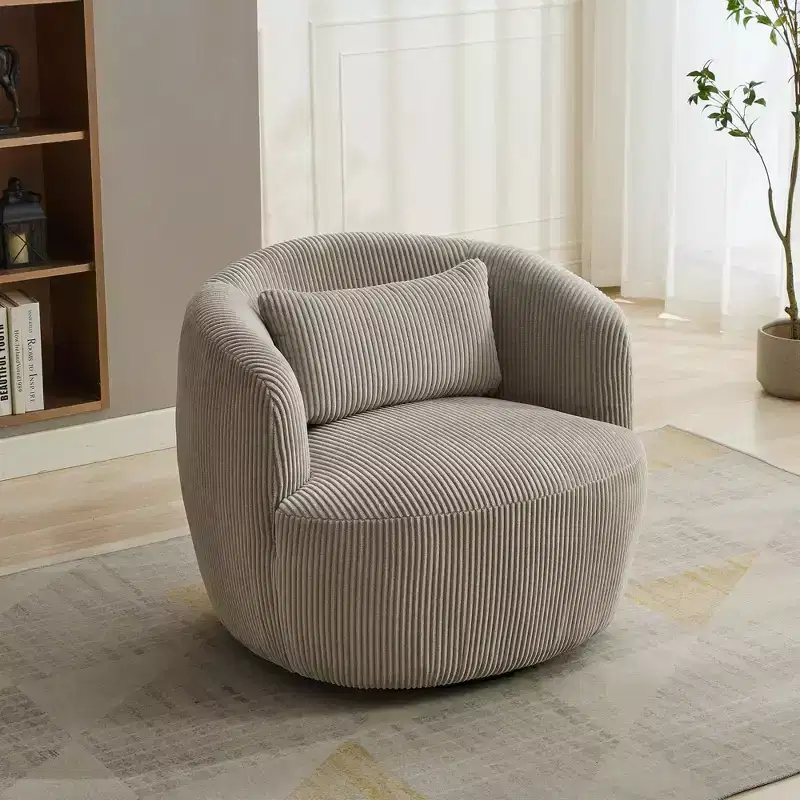 TUYOHW Modern Swivel Accent Chair with Pillow Corduroy Upholstered Barrel Chair with Armrest Lounge Cozy Accent Chairs for Living Room, Bedroom