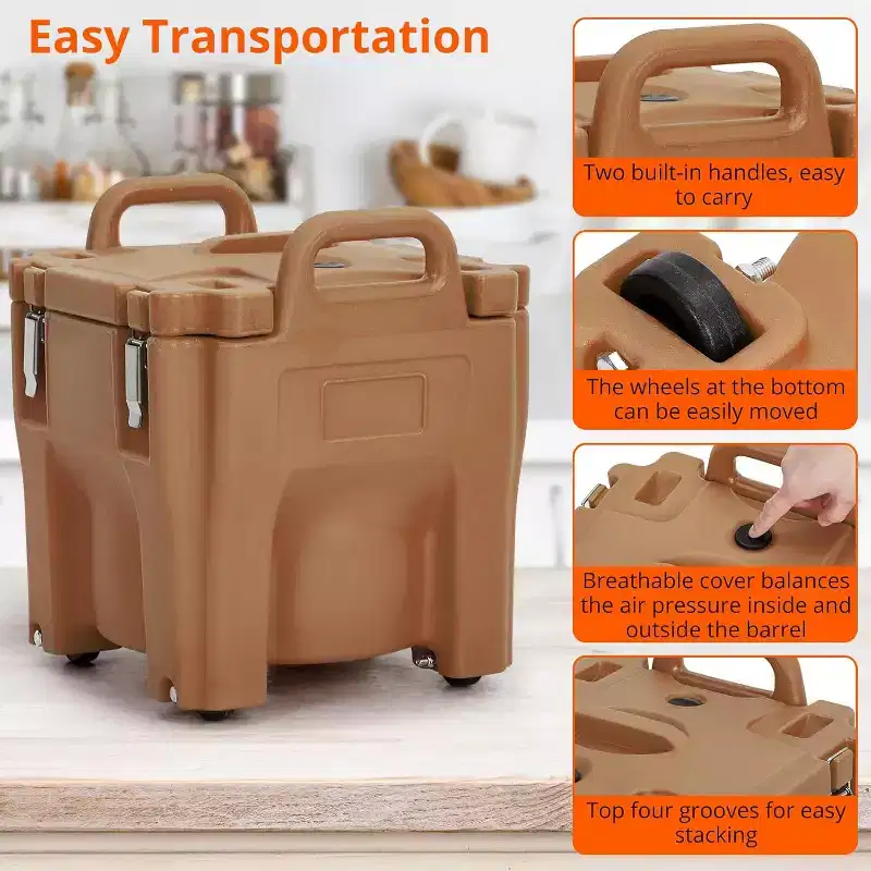 Insulated Food Carrier 22Qt Stackable Hot Box with Spoon and Wheels