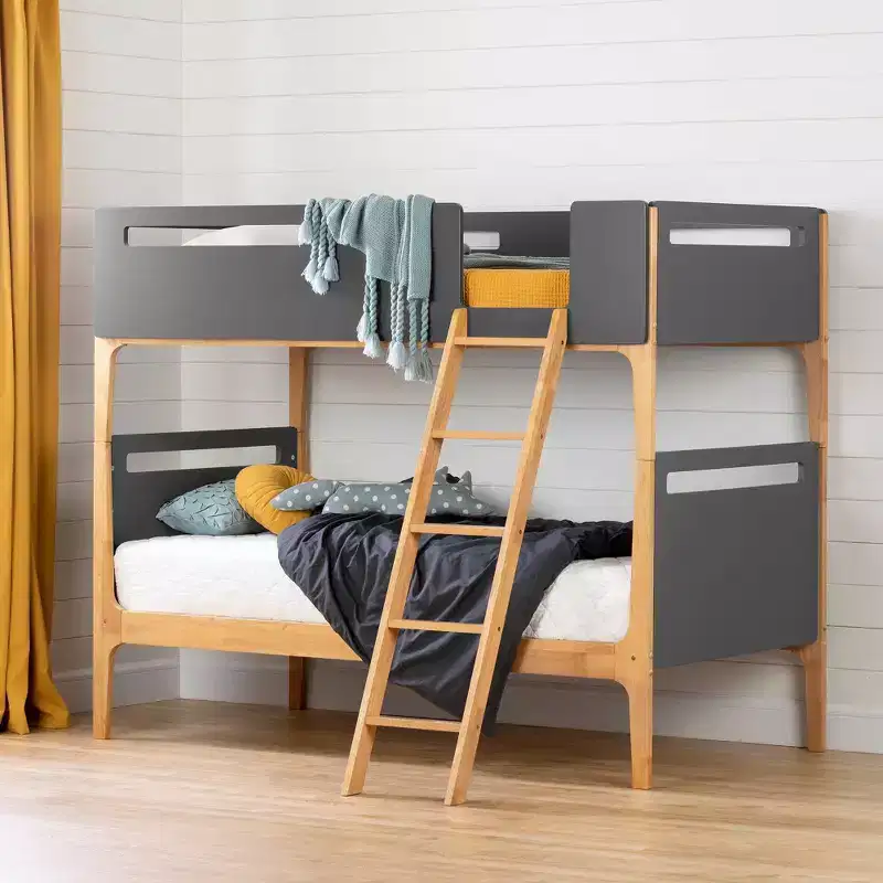 Modern Double Bunk Bed with Laminated Wood Frame