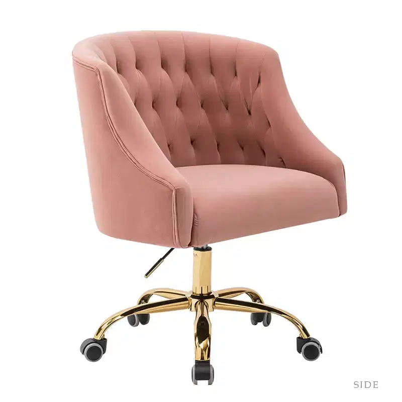 Modern Velvet Height-Adjustable Swivel Task Office Chair with Button-Tufted Back and Gold Base