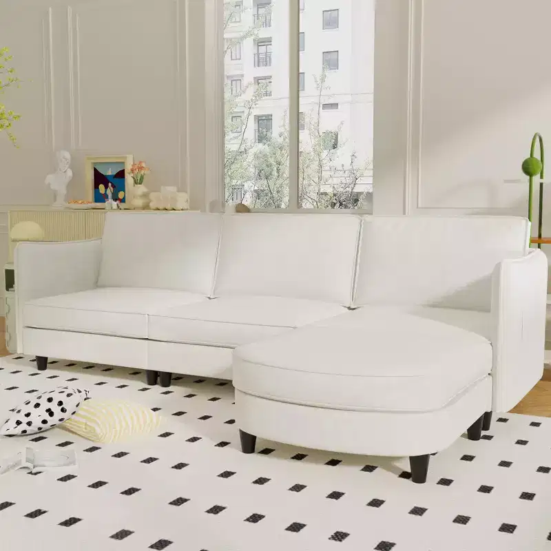 Homy Casa Modern L-Shaped Sectional Sofa with Chaise Lounge and Soft Cushions, for Living Room or Apartment, Beige