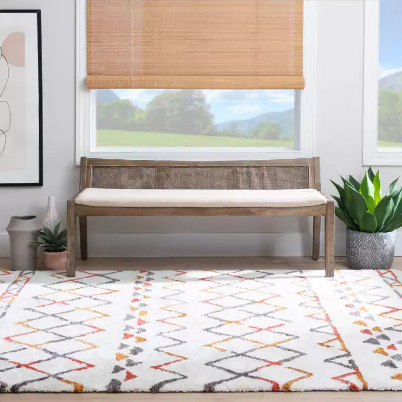 52-Inch Boho Cane Back Upholstered Bench - Brown Rubberwood
