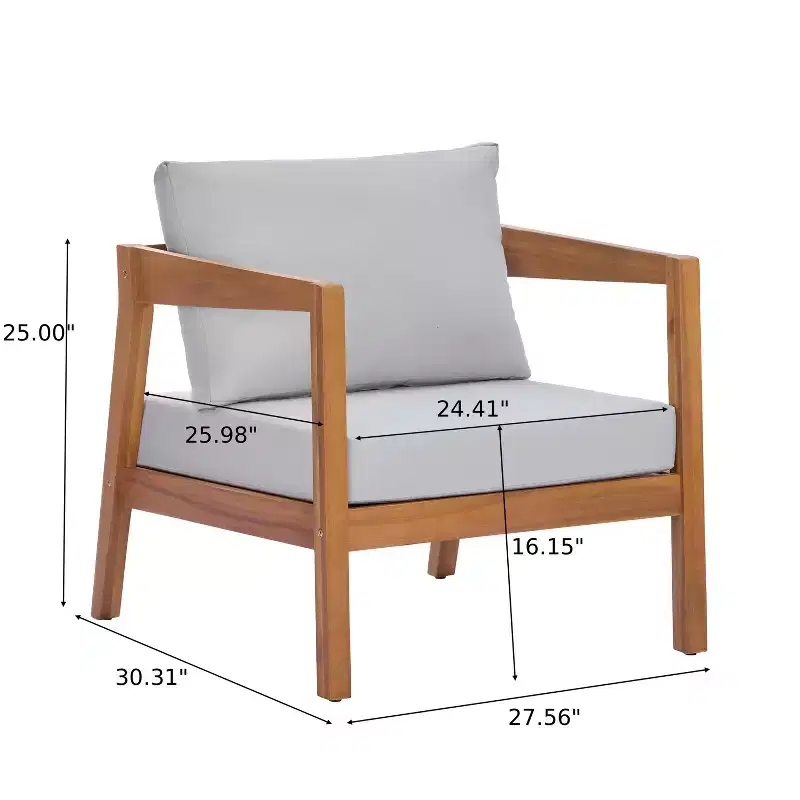 Christopher Knight Home Marine Farmhouse Acacia Wood Upholstered Patio Lounge Chair with Cushion