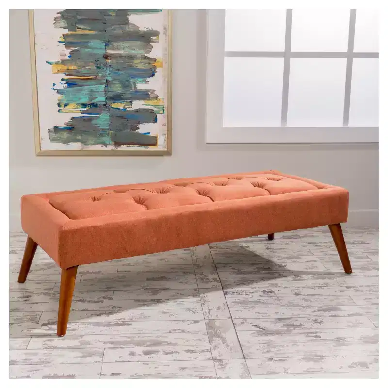 Orange Tufted Rectangular Ottoman – Upholstered Entryway Bench