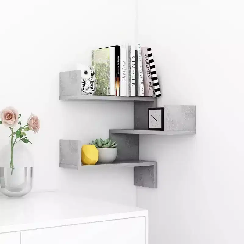 Wall Corner Shelf Concrete Grey Engineered Wood 15.7x15.7x19.7 in