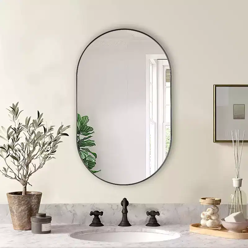 20 x 33 Inch Black Aluminum Alloy Framed Oval Mirror Wall Mirror for Bathroom Vanity