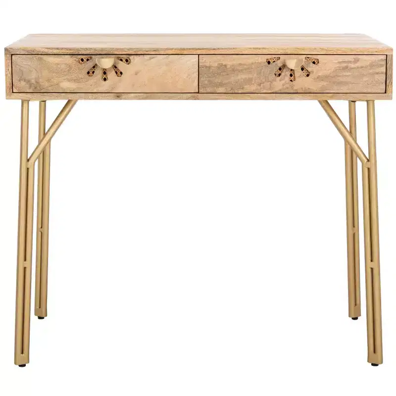 2 Drawer Desk Natural/Brass