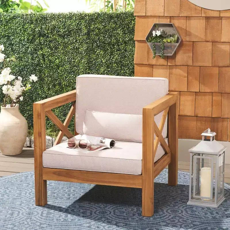 Crewe Chair W/ Cushions Indoor/Outdoor - PAT7323 - Natural/Light Grey - Safavieh