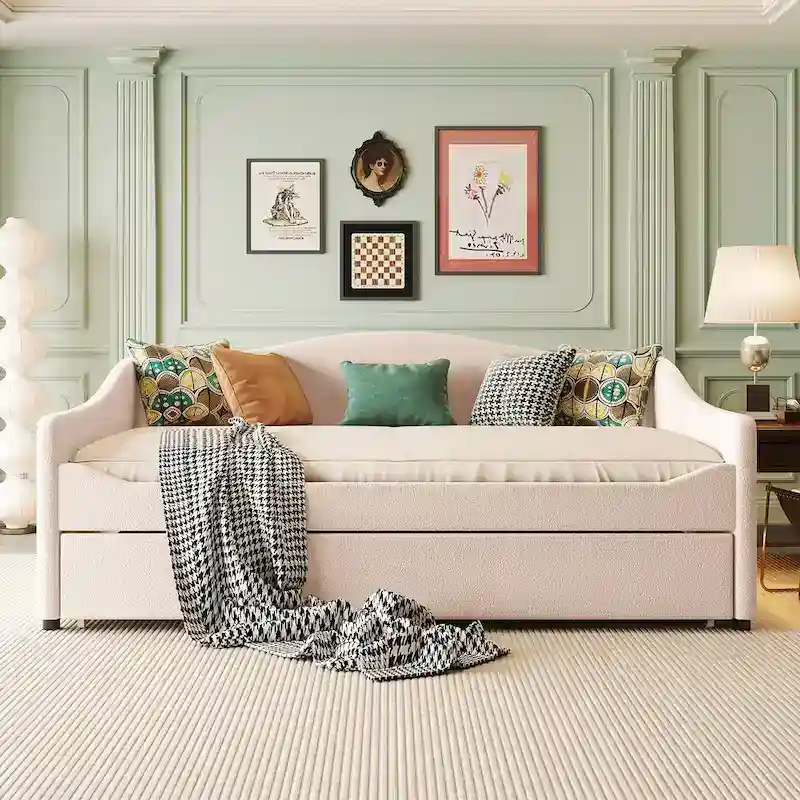 Full Teddy Fleece Daybed with Trundle and LED Lights