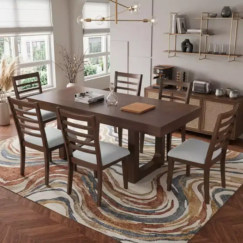 Merax 7-Piece Extendable Dining Table Set with 6 Upholstered Seat Chairs
