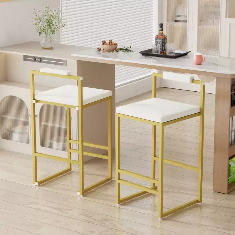 Okak Upholstered Velvet Bar Stools Set of 2, Modern Kitchen Counter Height Stools with Square Seat for Kitchen Island, Dining Room