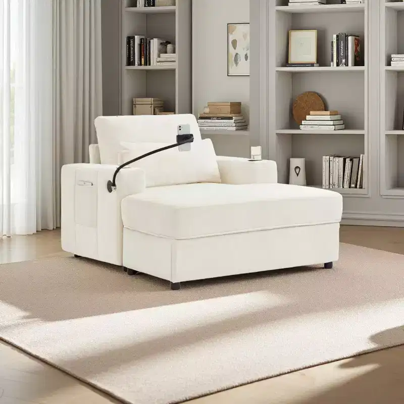 Merax Modern Chenille Armchair Chaise Lounge with Movable Storage Ottoman
