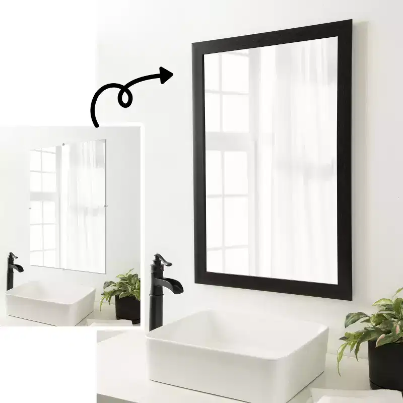 Amanti Art Mirror Makeover Bathroom Mirror Frame Border Kit - Fully Assembled Peel and Stick Frame - Mirror NOT Included - Furniture Espresso Trim