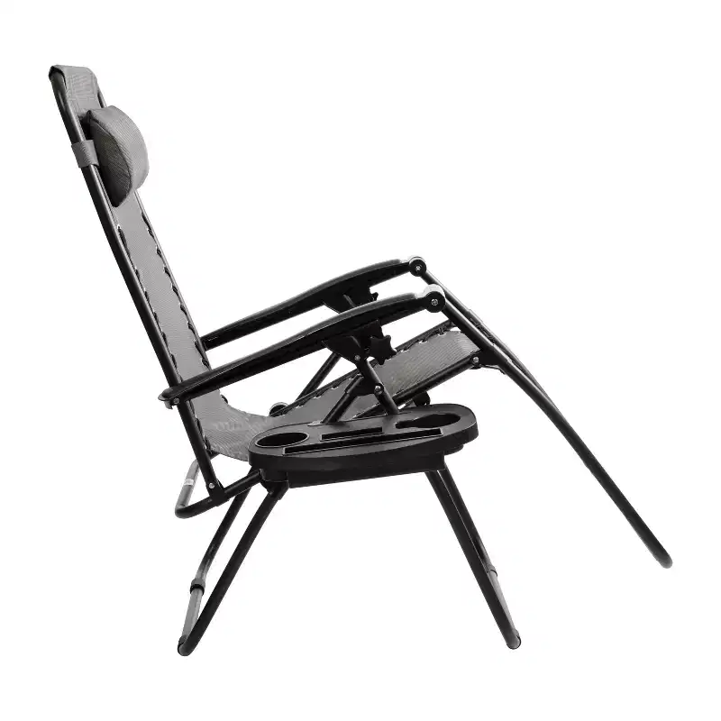 Merrick Lane Set of 2 Folding Mesh Upholstered Zero Gravity Chair with Removable Pillow and Cupholder Tray