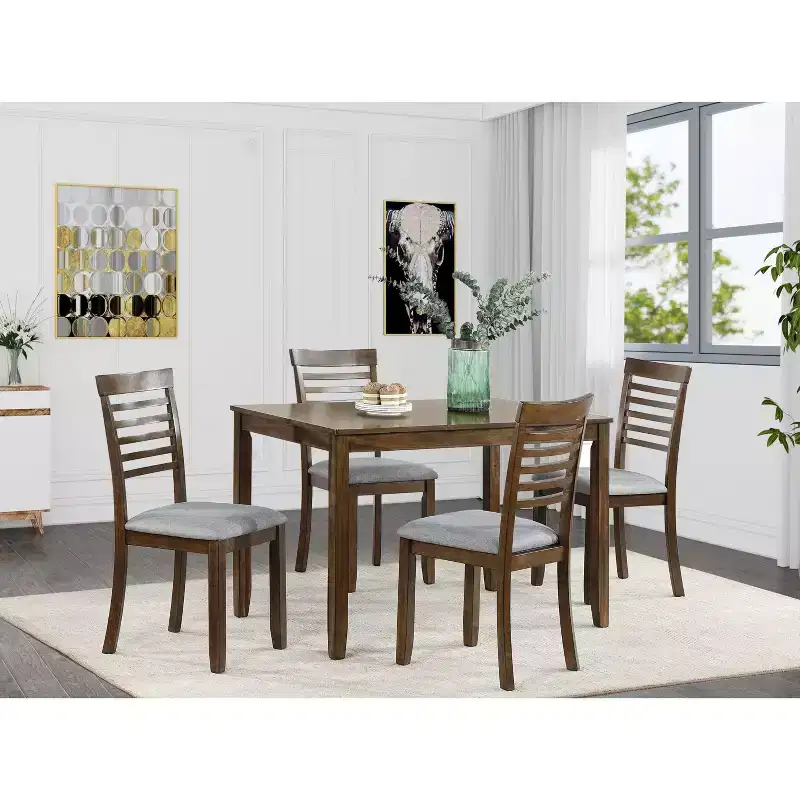 5-Piece Modern Dining Set: Rectangular Wood Table with 4 Upholstered Chairs for Kitchen and Dining Room