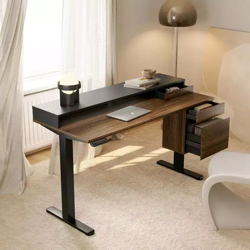 47 Inch Electric Height Adjustable Standing Desk with Drawers and Monitor Stand