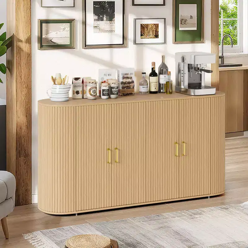 63 Fluted Sideboard Buffet Cabinet with Storage, Modern Credenza with Adjustable Shelves & Curved Edge for Dining Room