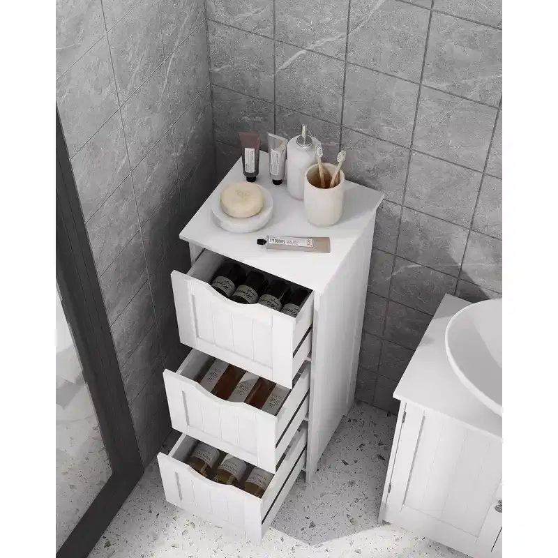Floor Cabinet, Free-Standing Storage Cabinet with 3 Drawers, 11.8 x 12.6 x 31.9 Inches, Modern Style, Matte White