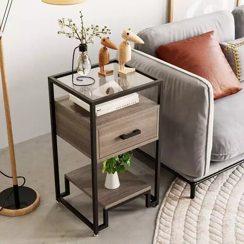 1PCS Nightstands, Beside Table with Storage Drawer and 3-Tier StorageSmall End Table
