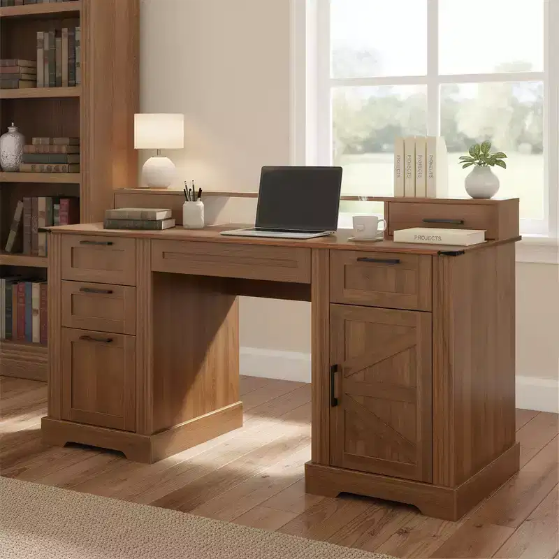 59 Executive Desk with 6 Drawers, Wooden Computer Desk with File Drawer & Charging Station, Home Office Desk Conference Table for Home Office