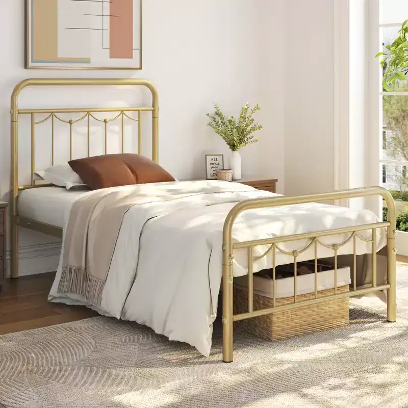 Yaheetech Metal Platform Bed Frame with Vintage Headboard and Footboard