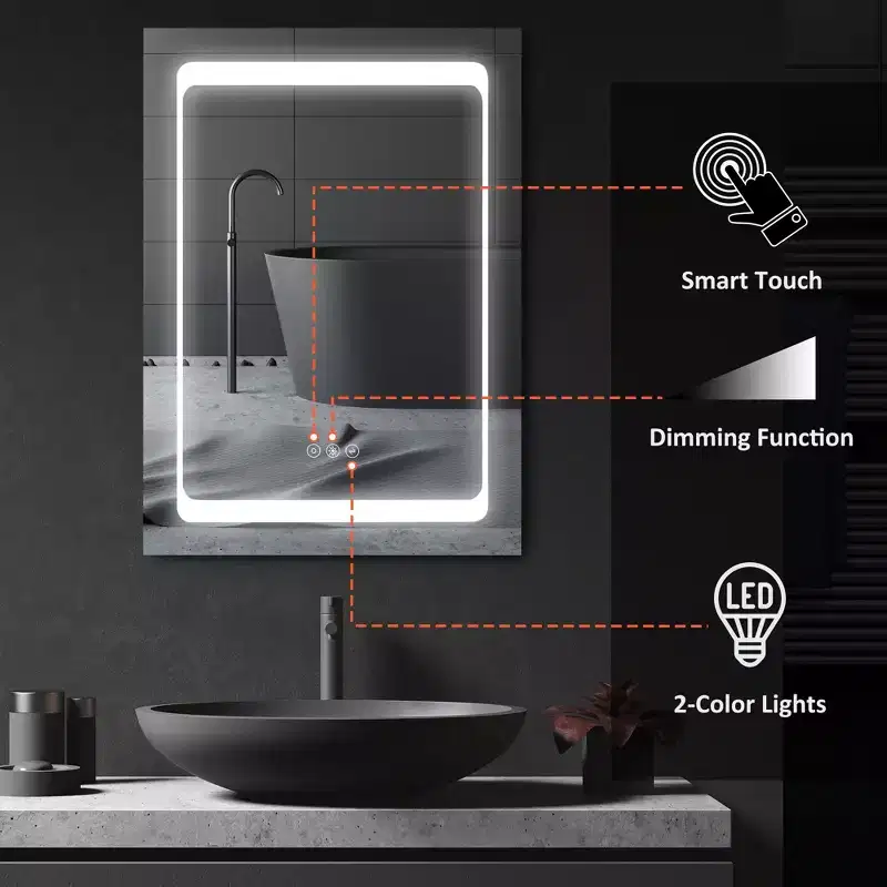 LED Lighted Medicine Cabinet with Mirror, Wall-Mounted Plug-In Bathroom Organizer with 3 Storage Shelves