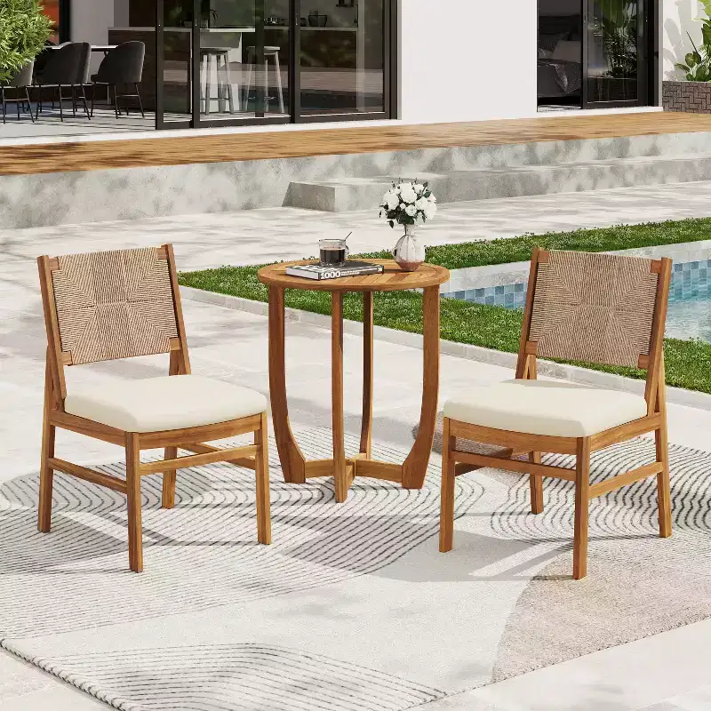 Christopher Knight Home Daisy 3 Piece Patio Rustic Acacia Wood Dining Set with Wicker Woven Chair