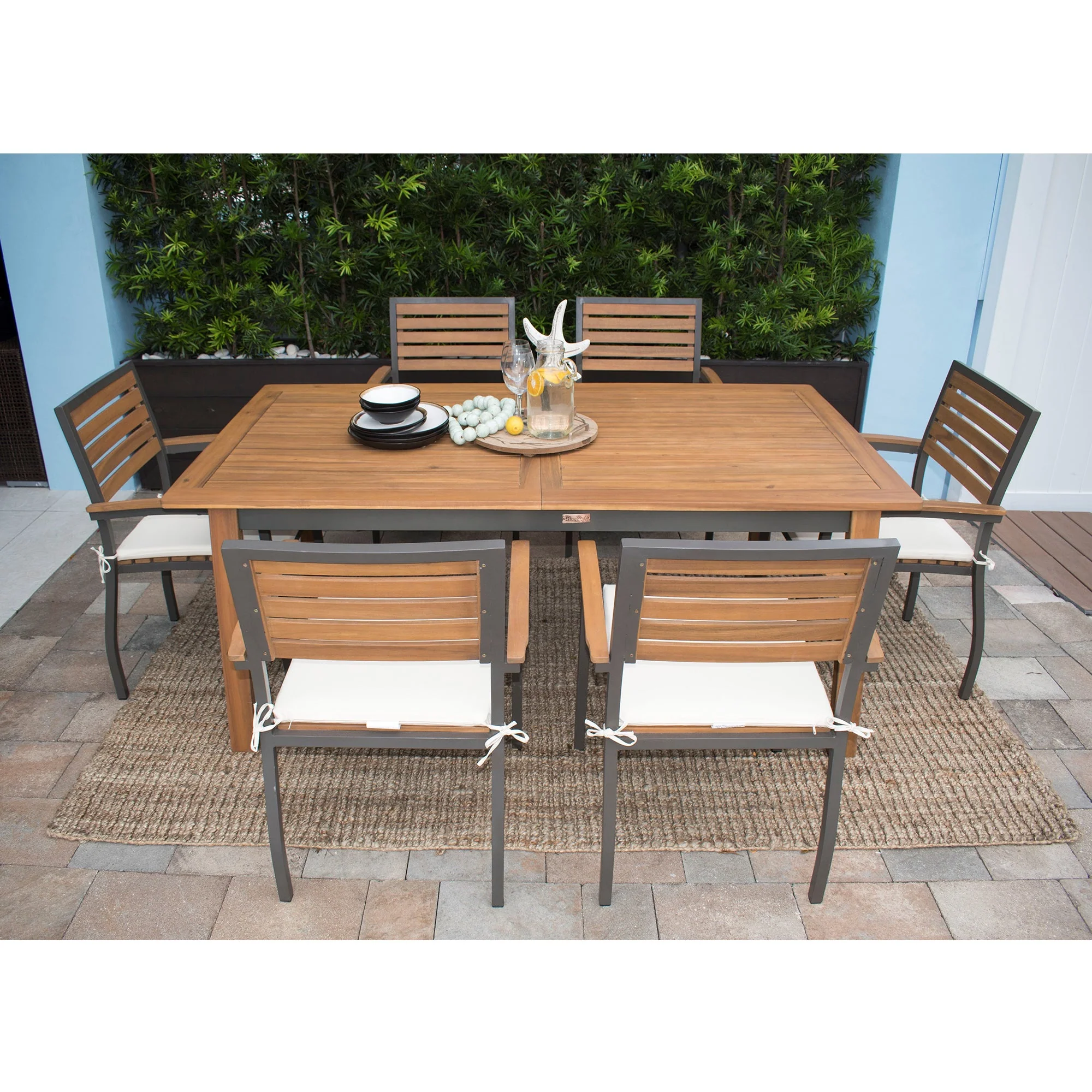 Outdoor Rectangular Extendable Acacia Wood Dining Table Gray Brown