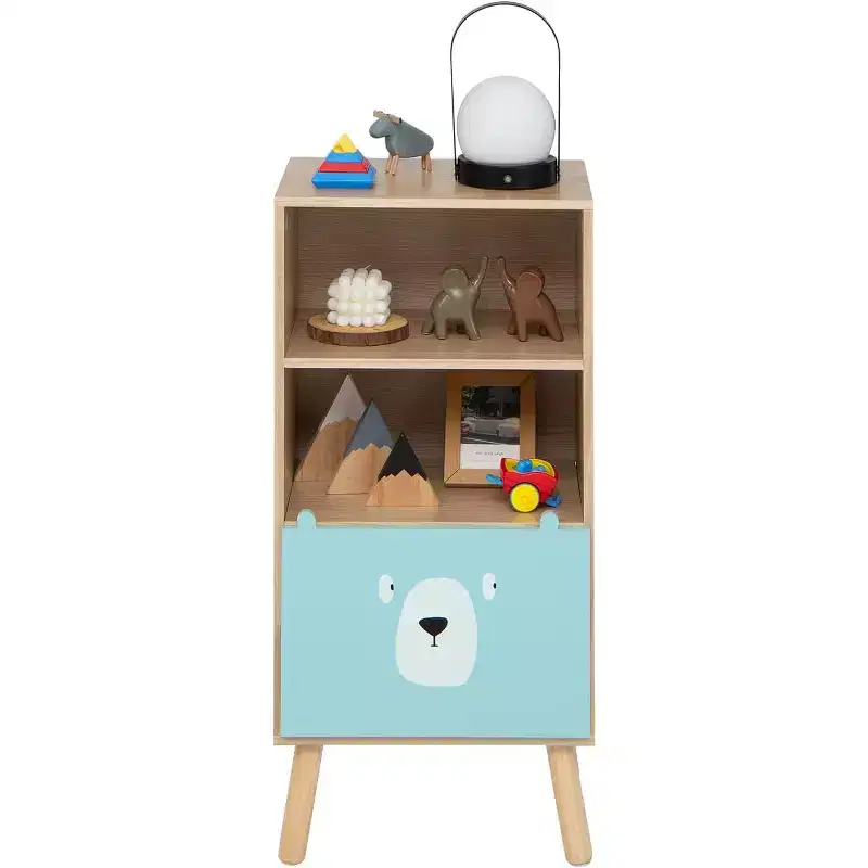 Costway Kids Bookcase Toy Storage Organizer Children Storage Cabinet with 3 Slide Drawers 4 Cubes Wooden Bookshelf for Toddlers Classroom