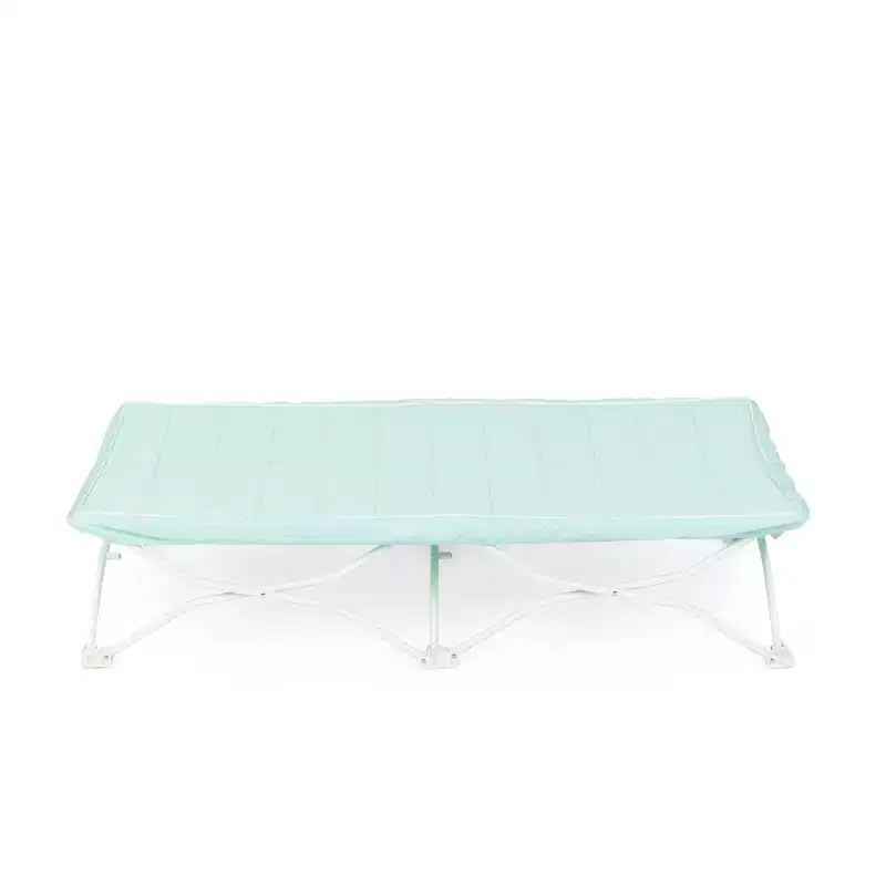 Portable Toddler Cot with Quilted Waterproof Sheet, Metal Frame, Light Green, Ages 2-5