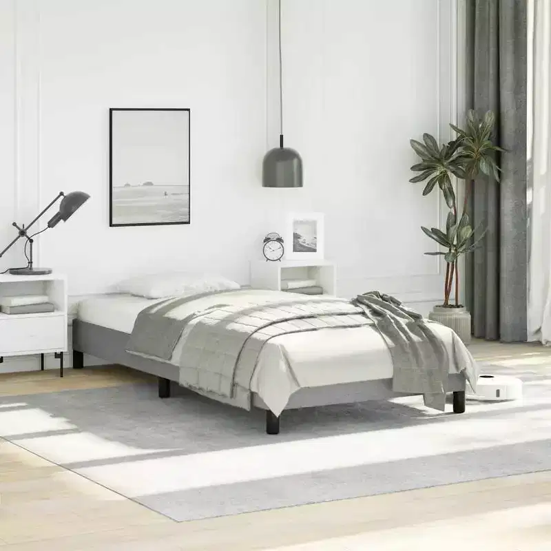 Bed Frame Light Grey Polyester, Plywood, Engineered wood Twin XL