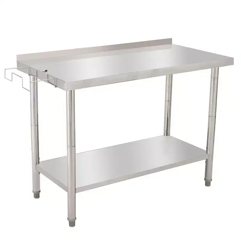 48X24X35 NSF Stainless Steel Worktable | Double-Layer with Straight Edge