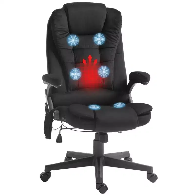 6 Point Vibrating Massage Office Chair with Heat, Velvet High Back Executive Chair with Reclining Backrest, Armrests