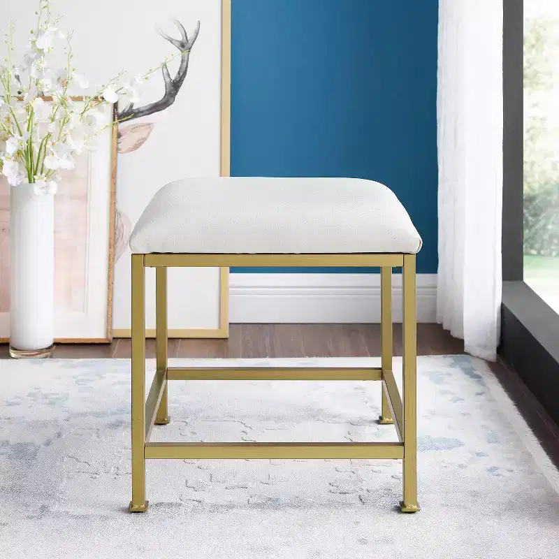Aimee Vanity Stool Gold - Crosley: Modern Upholstered Faux Leather, Steel Frame, Padded Seat, 250 lb Capacity, 18.75" Height